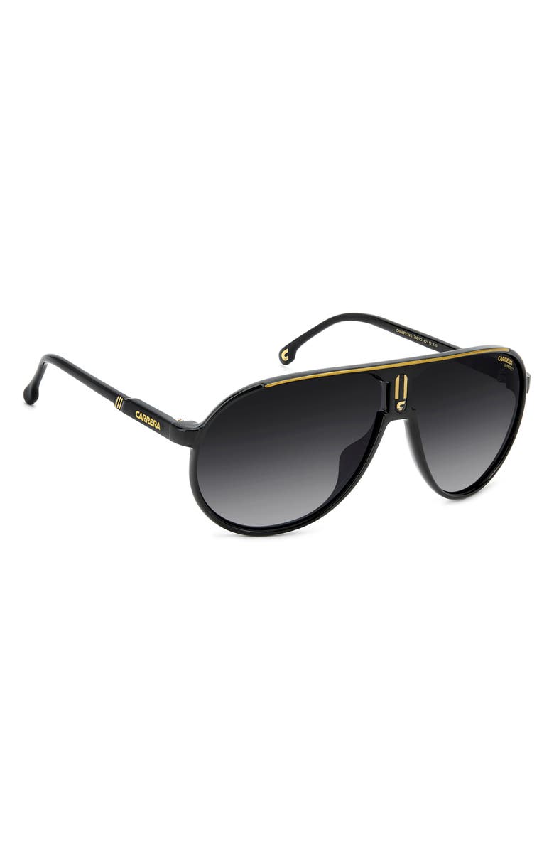 Carrera Eyewear Champion 62mm Oversize Gradient Pilot Sunglasses, Alternate, color, Black Gold/ Dark Grey Sf