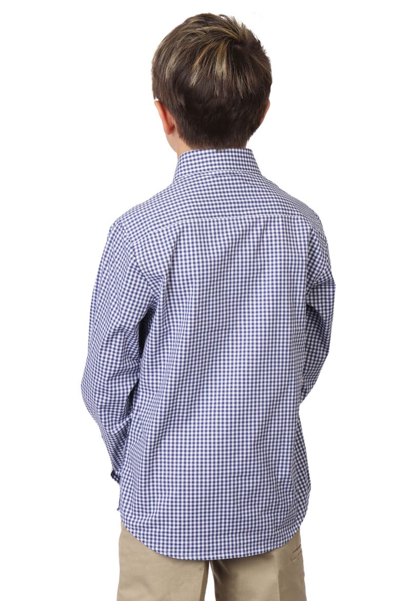 Kids' Micro Gingham Stretch Cotton Button-Up Shirt, Alternate, color, NAVY