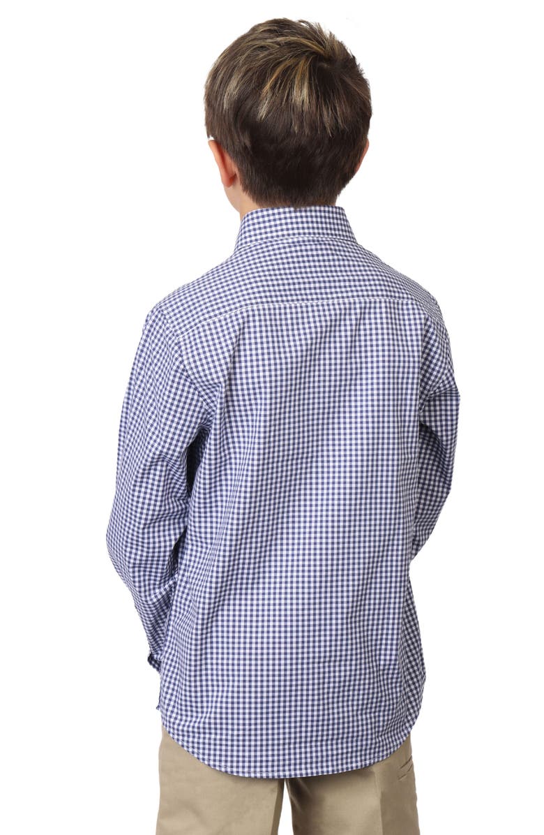 TailorByrd Kids' Micro Gingham Stretch Cotton Button-Up Shirt, Alternate, color, Navy