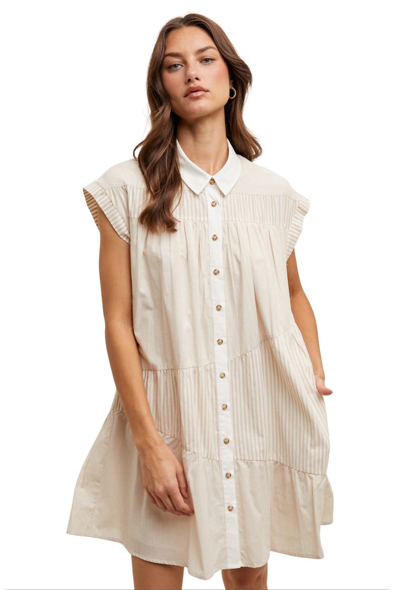 Multistripe Minidress, Alternate, color, TAUPE/ WHITE
