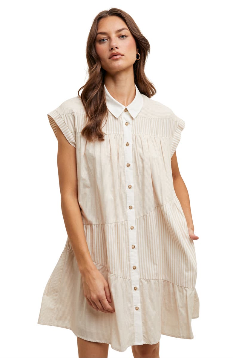 WISHLIST Multistripe Minidress, Alternate, color, Taupe/ White