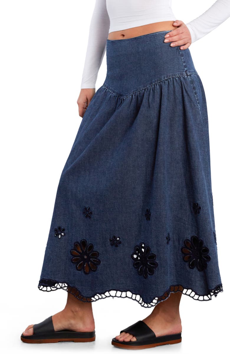 Wash Lab Denim Camellia Floral Cutout Denim Maxi Skirt, Alternate, color, Petal Denim
