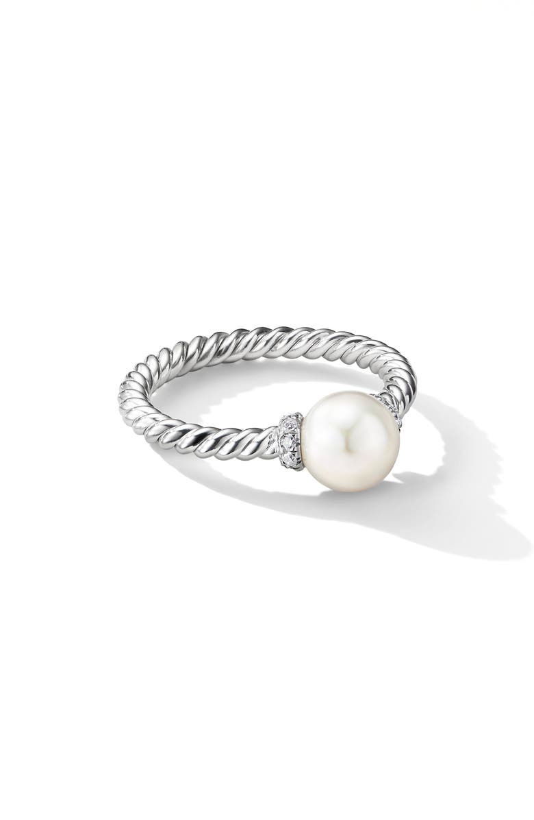 David Yurman Solari Akoya Pearl & Pavé Diamond Ring in 18K White Gold, Alternate, color,