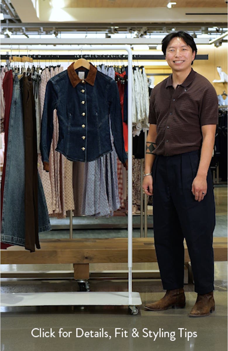 Suede Trim Denim Button-Up Shirt, sales video thumbnail