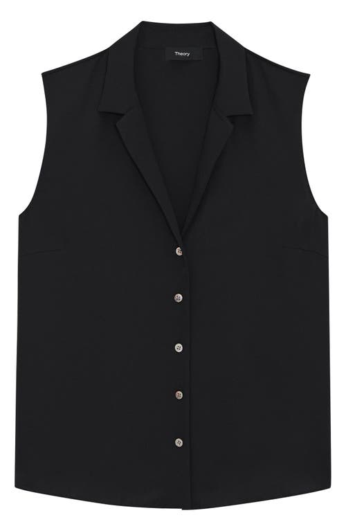 Theory Sleeveless Button Front Silk Top In Black