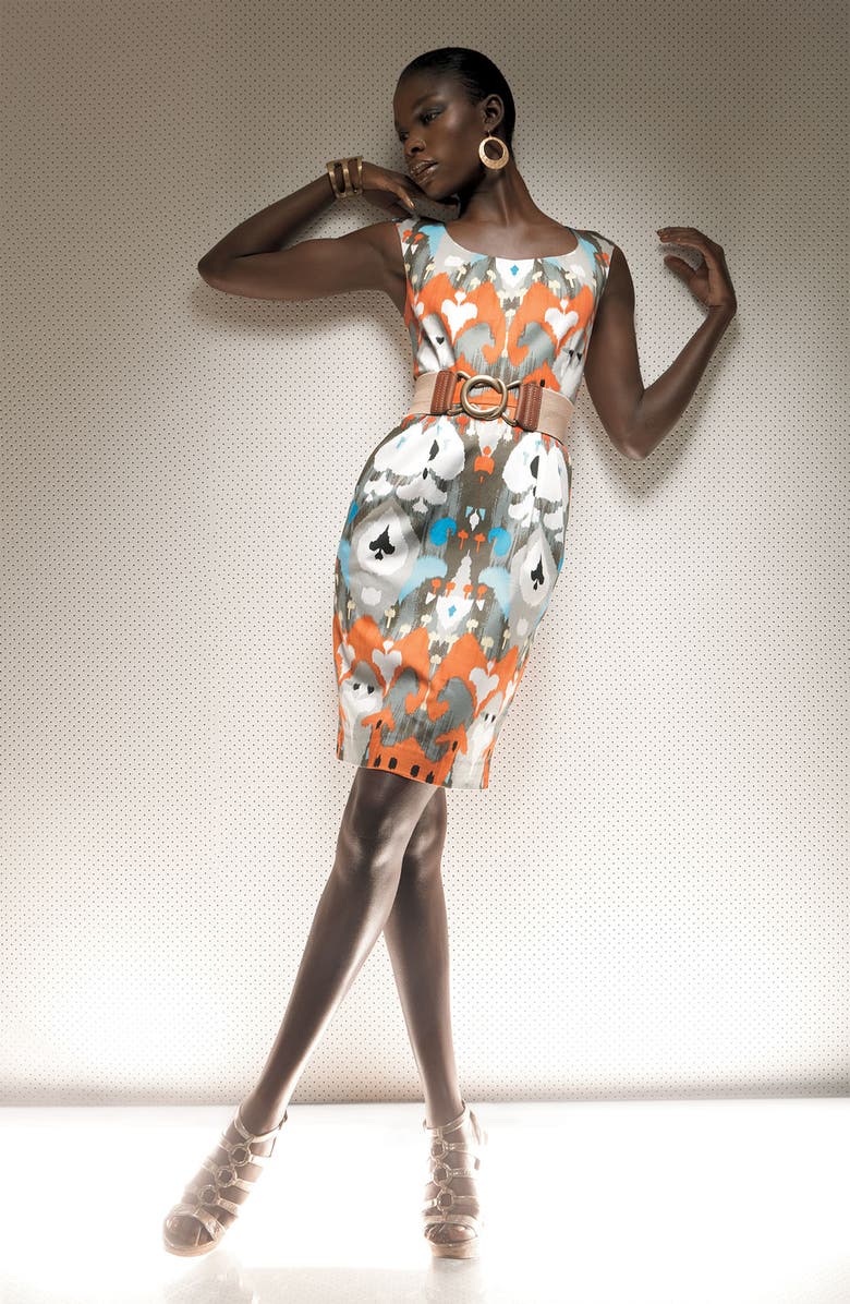 Maggy London Ikat Cotton Sateen Sheath Dress, Main, color, 