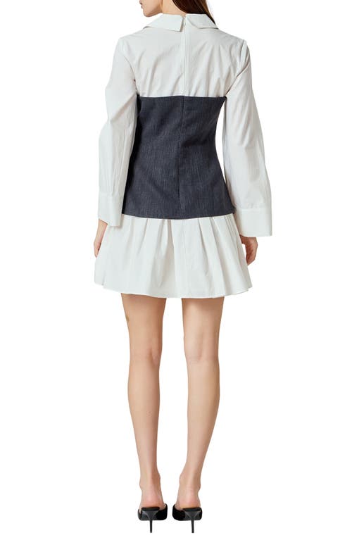 Endless Rose Mixed Media Long Sleeve Minidress In White