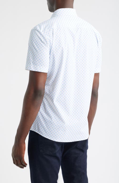 Hugo Boss Boss Roan Kent Geo Print Short Sleeve Performance Button-up Shirt In Blue