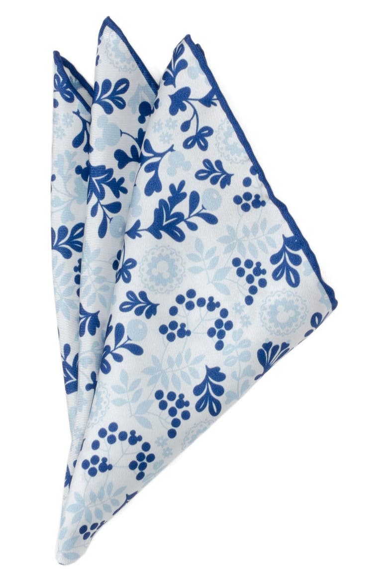x Disney Mickey Floral Silk Pocket Square, Main, color, WHITE