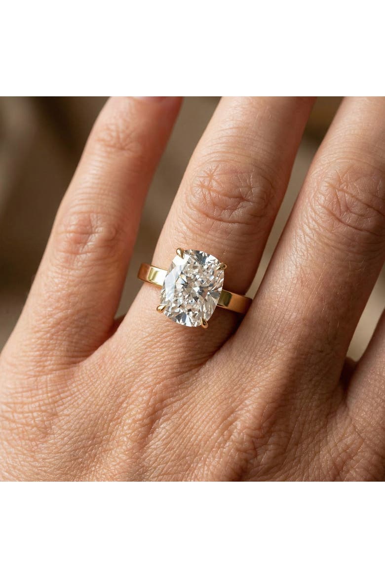 Certified 2Ct Cushion Diamond Cigar Band Engagement Ring 14k Gold Lab Grown, Alternate, color, 14k Yellow Gold
