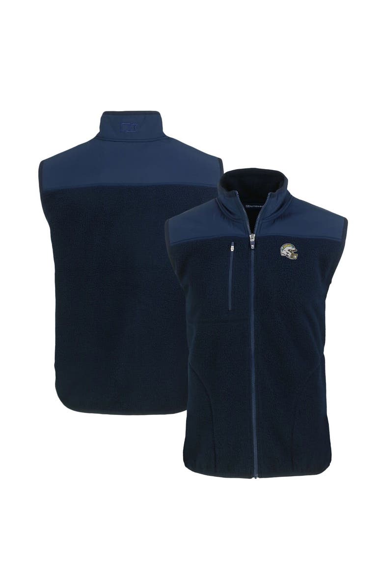 Cutter & Buck Men's Cutter & Buck Navy Los Angeles Chargers Helmet Big & Tall Cascade Eco Sherpa Fleece Full-Zip Vest, Main, color,