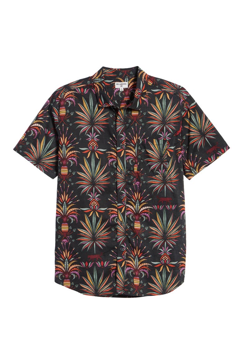 Sundays Floral Short Sleeve Button-Up Shirt, Alternate, color, BLACK