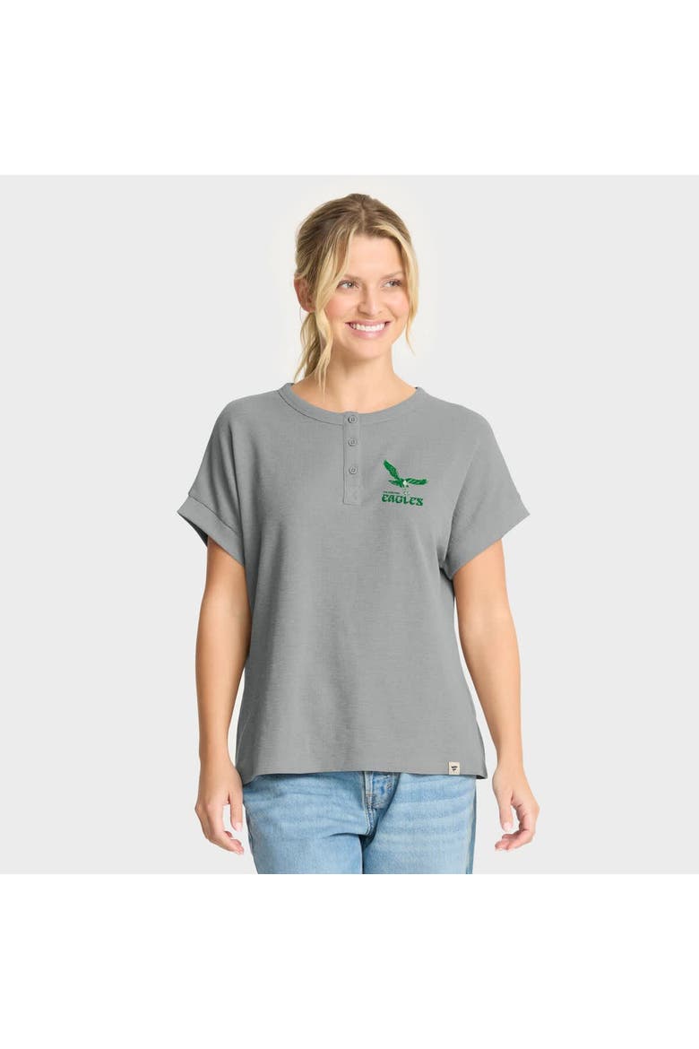Women's Fanatics Heather Gray Philadelphia Eagles Oversized Hometown Premium Henley Shirt, Main, color, Heather Gray