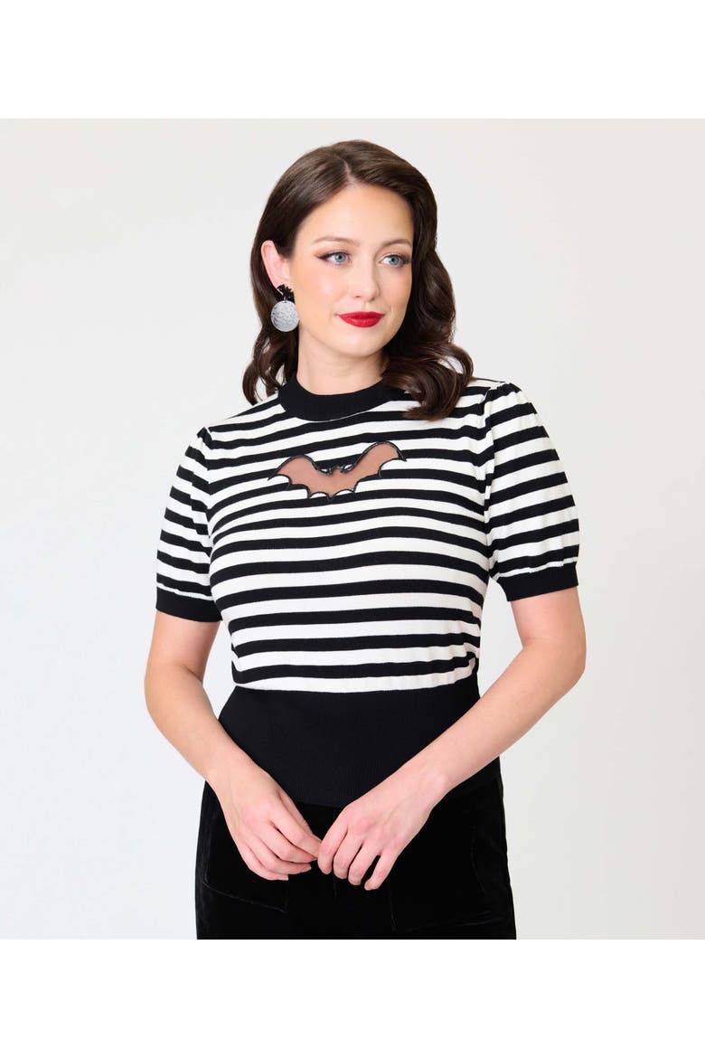 Printed Heart Cutout Knit Sweater, Main, color, Black & White Stripe