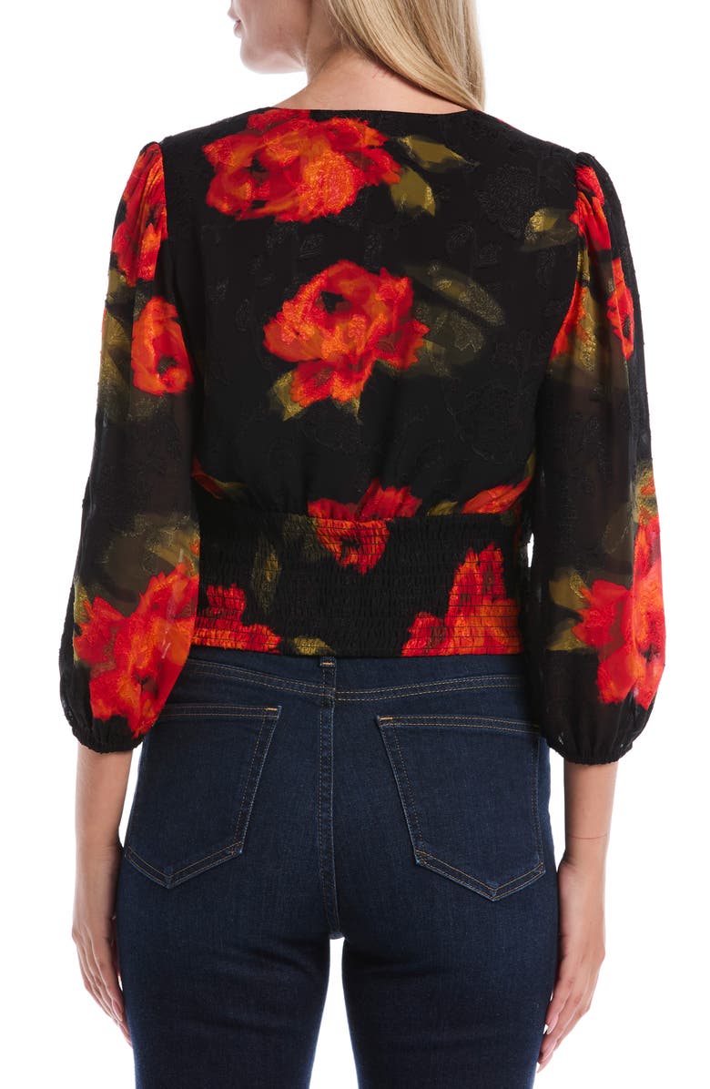 Laundry by Shelli Segal Puff Sleeve Faux Wrap Front Blouse, Alternate, color, Flame Scarlet