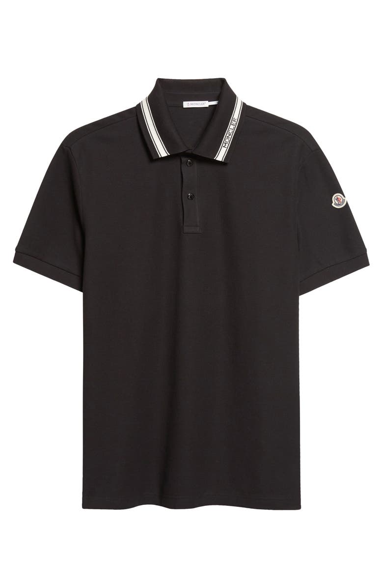 Moncler Logo Patch Tipped Cotton Piqué Polo, Alternate, color, Black
