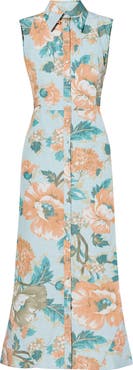 Erdem Mona Virginia Floral Print Linen Blend Shirtdress