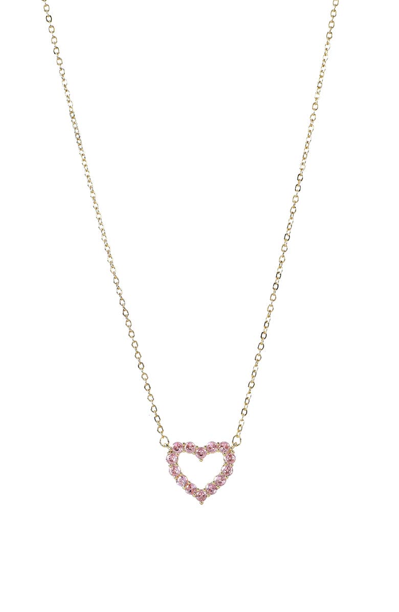 Danecraft Pink Cubic Zirconia Heart Necklace & Stud Earrings Set, Alternate, color, Metallic Gold