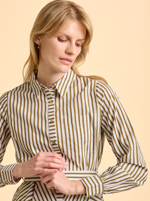 Brakeburn Forrest Long Sleeve Shirt Midi Dress In Neutral