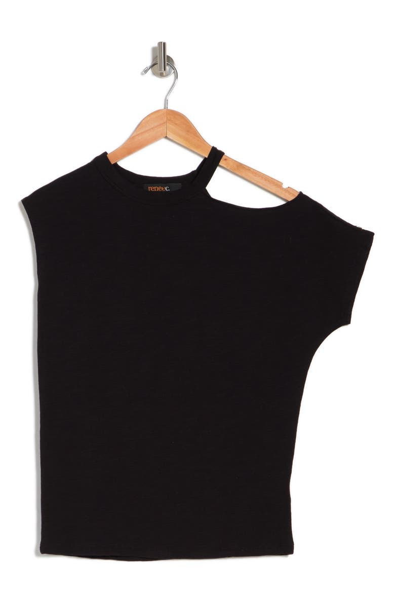 Asymmetric Sleeve Top, Alternate, color, BLACK