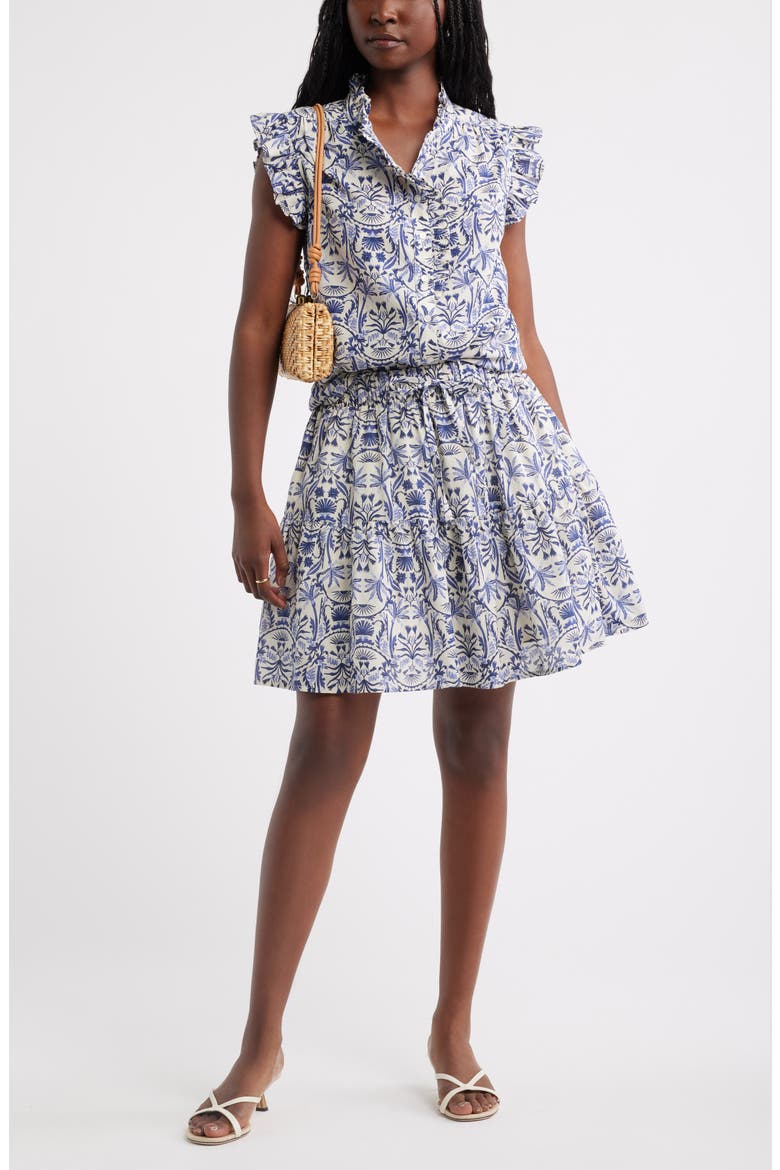 Tie Waist Miniskirt, Alternate, color, IVORY- NAVY PALM FLORAL