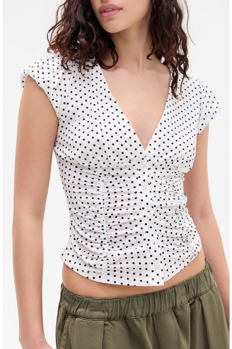 Penny Ruched Polka Dot Top, Main, color, WHITE