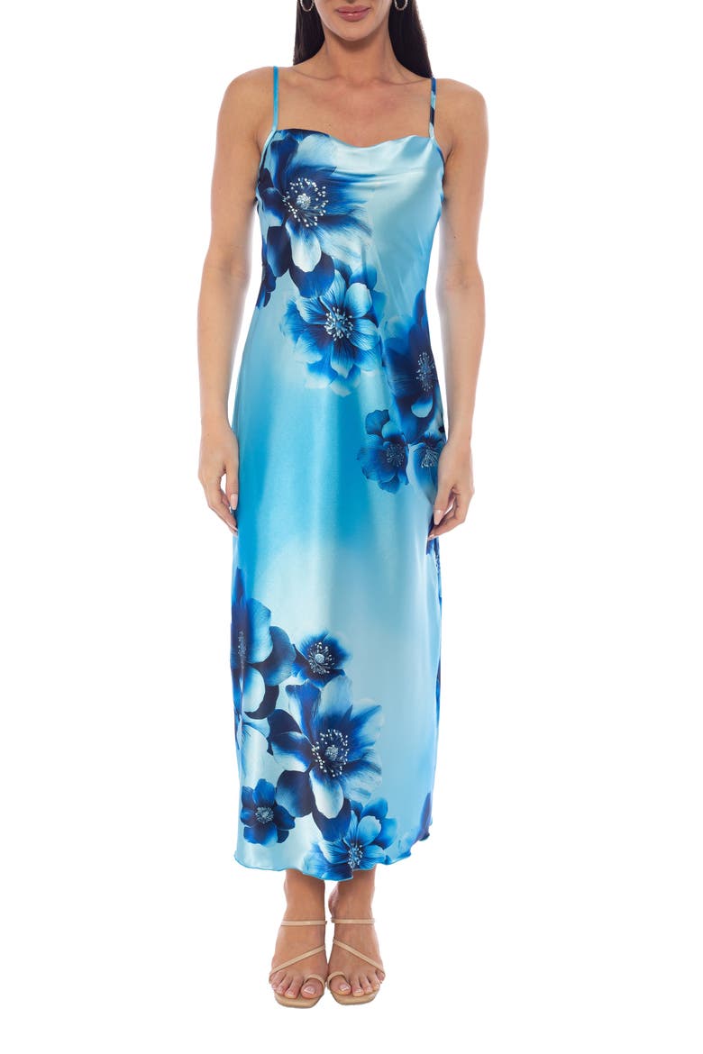 Cowl Neck Satin Slipdress, Main, color, ROYAL