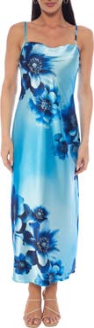 bebe Cowl Neck Satin Slipdress