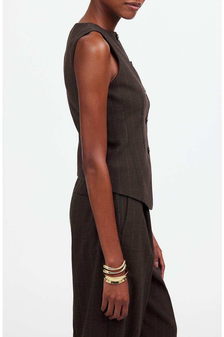Pinsttripe Scoop Neck Single Breasted Vest, Alternate, color, CHOCOLATE WIDE PINSTRIPE