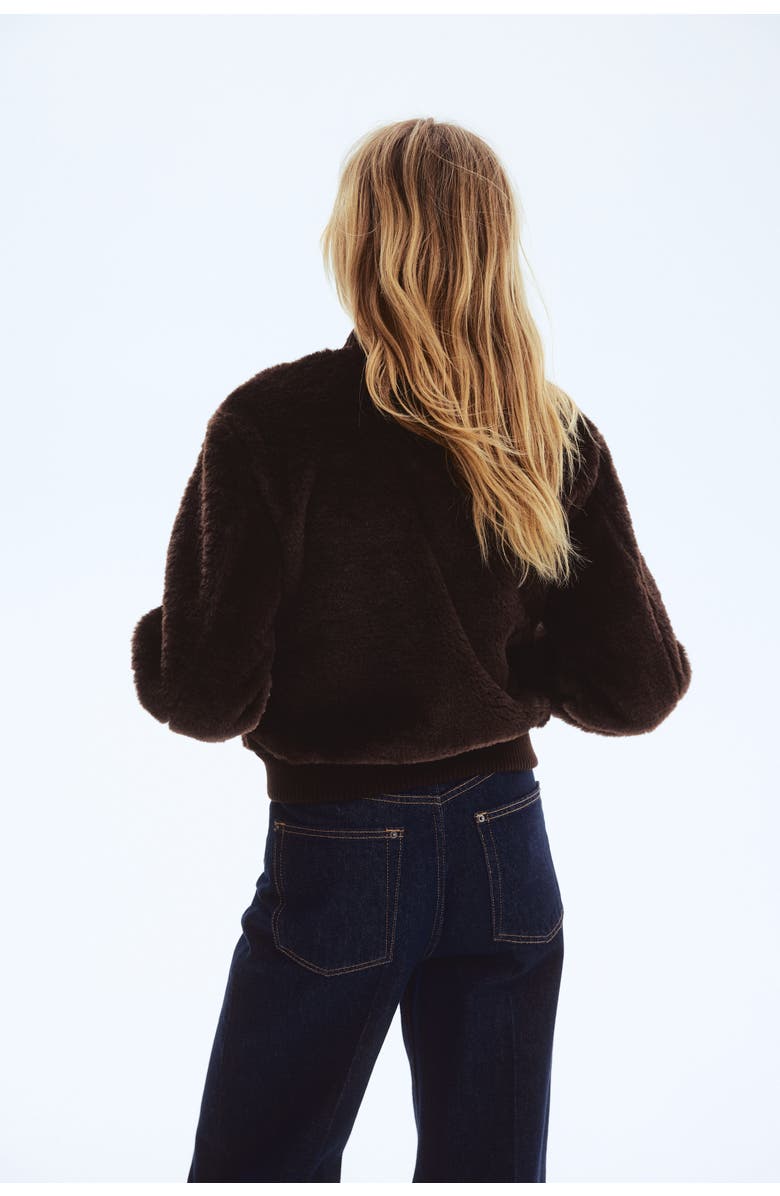 H&M Pile Bomber Jacket, Alternate, color, Dark Brown