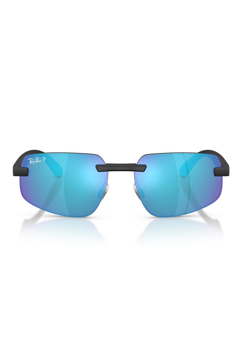 60mm Polarized Irregular Sunglasses, Main, color, SAND BLACK / POLAR GREEN BLUE