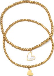 Adornia Set of 2 Heart Charm Stretch Beaded Bracelets