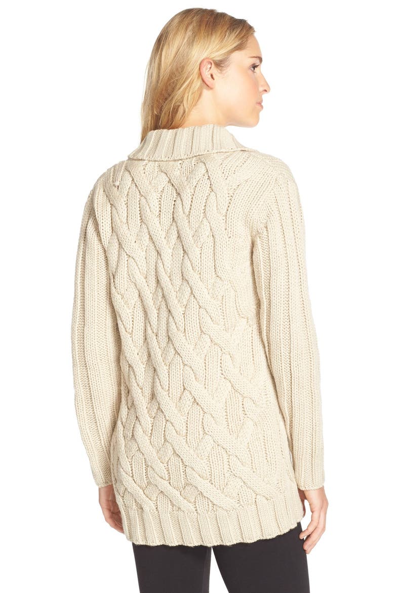 'Margie' Cable Knit Shawl Collar Cardigan, Alternate, color, CREAM HEATHER
