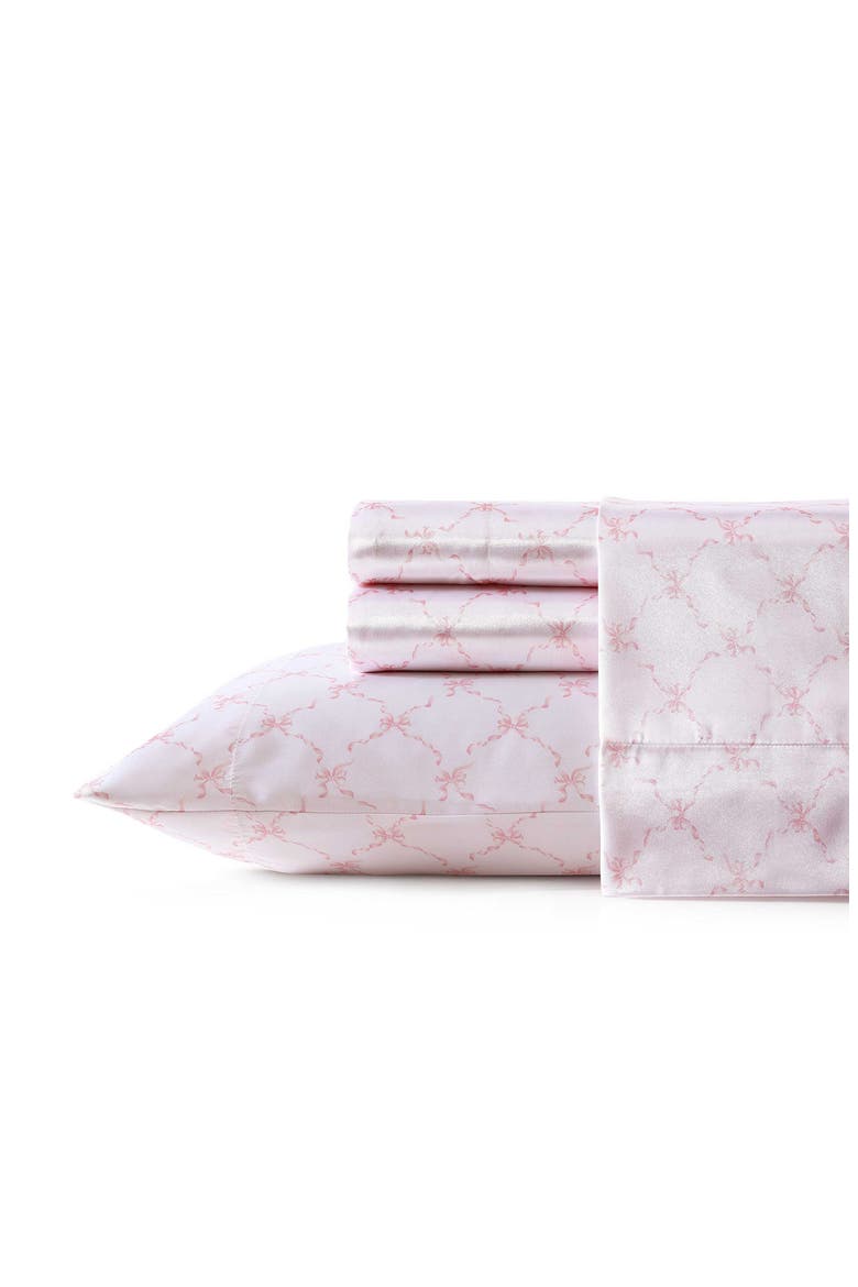 Bow Ribbon 200 Thread Count Satin Sheet Set, Main, color, LIGHT PINK