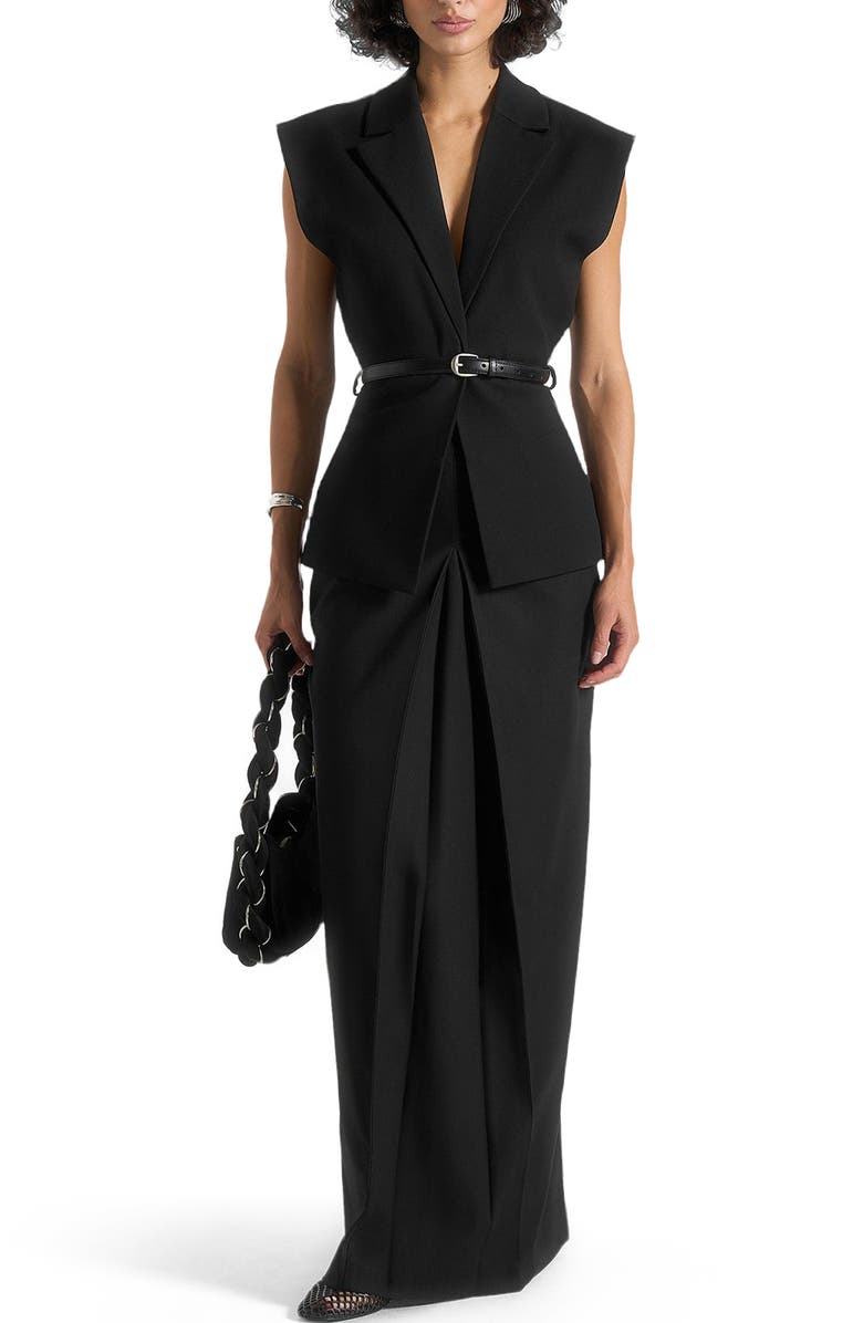 Manière De Voir Linda Tailored Wide Shoulder Cinched Waistcoat, Main, color, Black