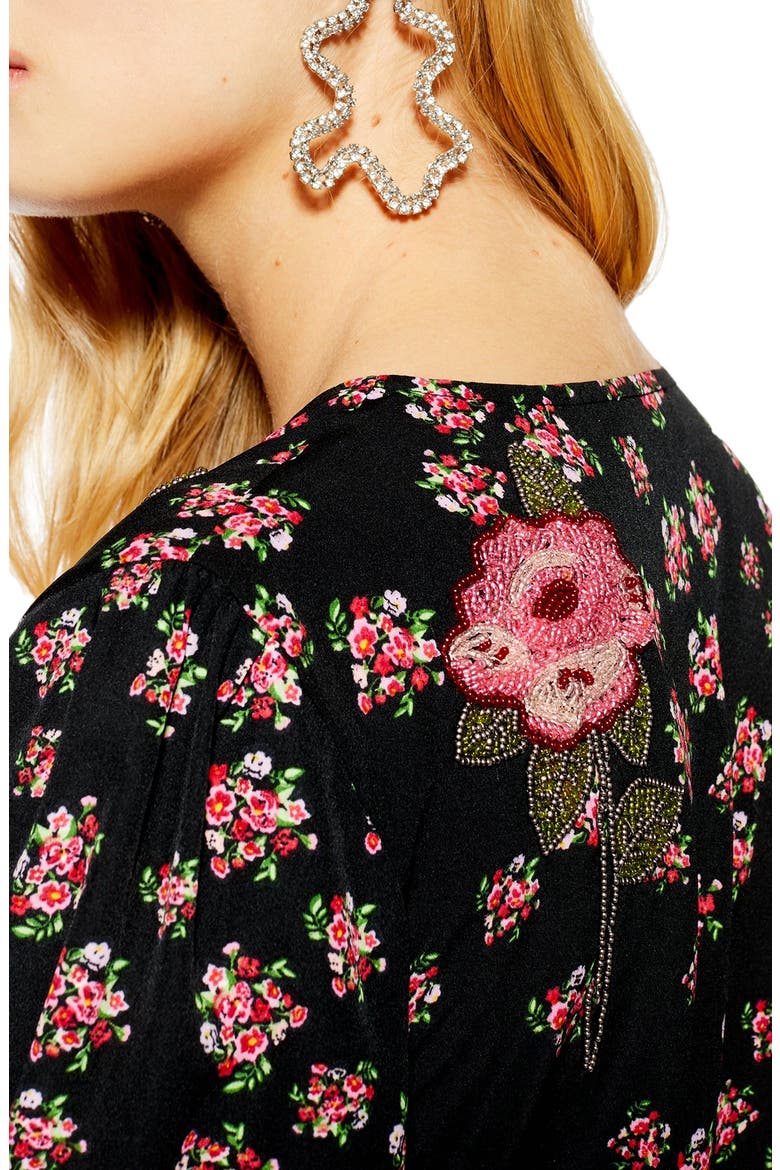 Embellished Floral Midi Dress, Alternate, color, BLACK MULTI