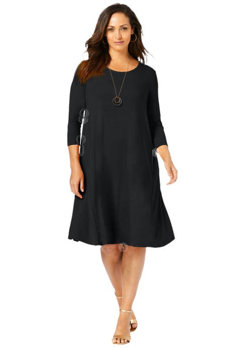 Stretch Knit Three-Quarter Sleeve T-shirt Dress (Plus Available)
