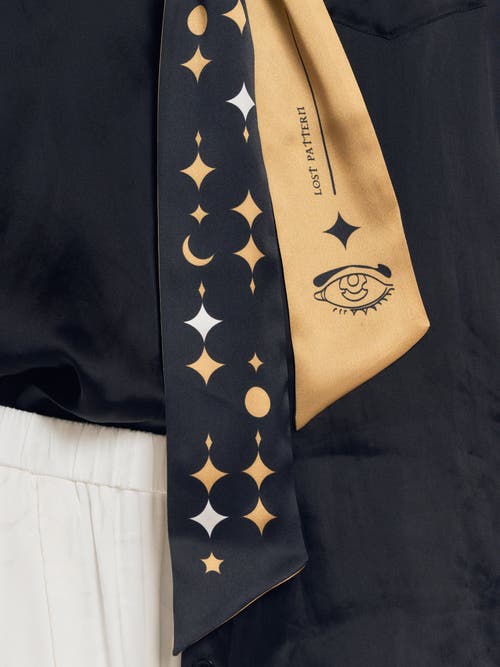Lost Pattern Nyc Women's Gold / Black Moonlit Stars Silk Neck Bow Scarf In Black