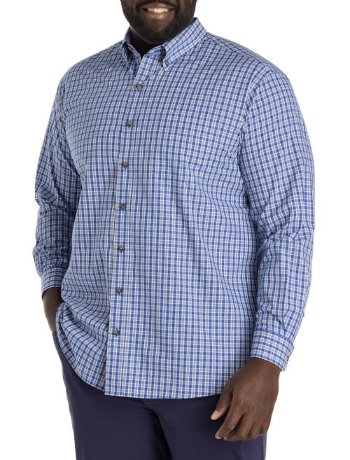 Harbor Bay By Dxl Big & Tall Easy-care Small Plaid Sport Shirt In Blue Multi