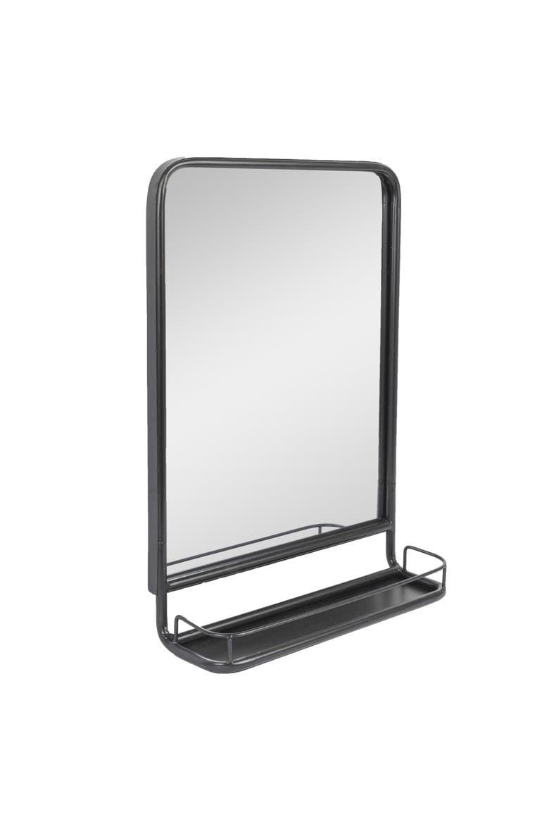Metal Framed Rectangle Wall Mirror with Shelf, Black, Main, color, Black