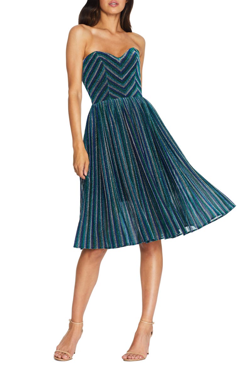 Rosalie Metallic Stripe Strapless Cocktail Dress, Main, color, ELECTRIC BLUE MULTI