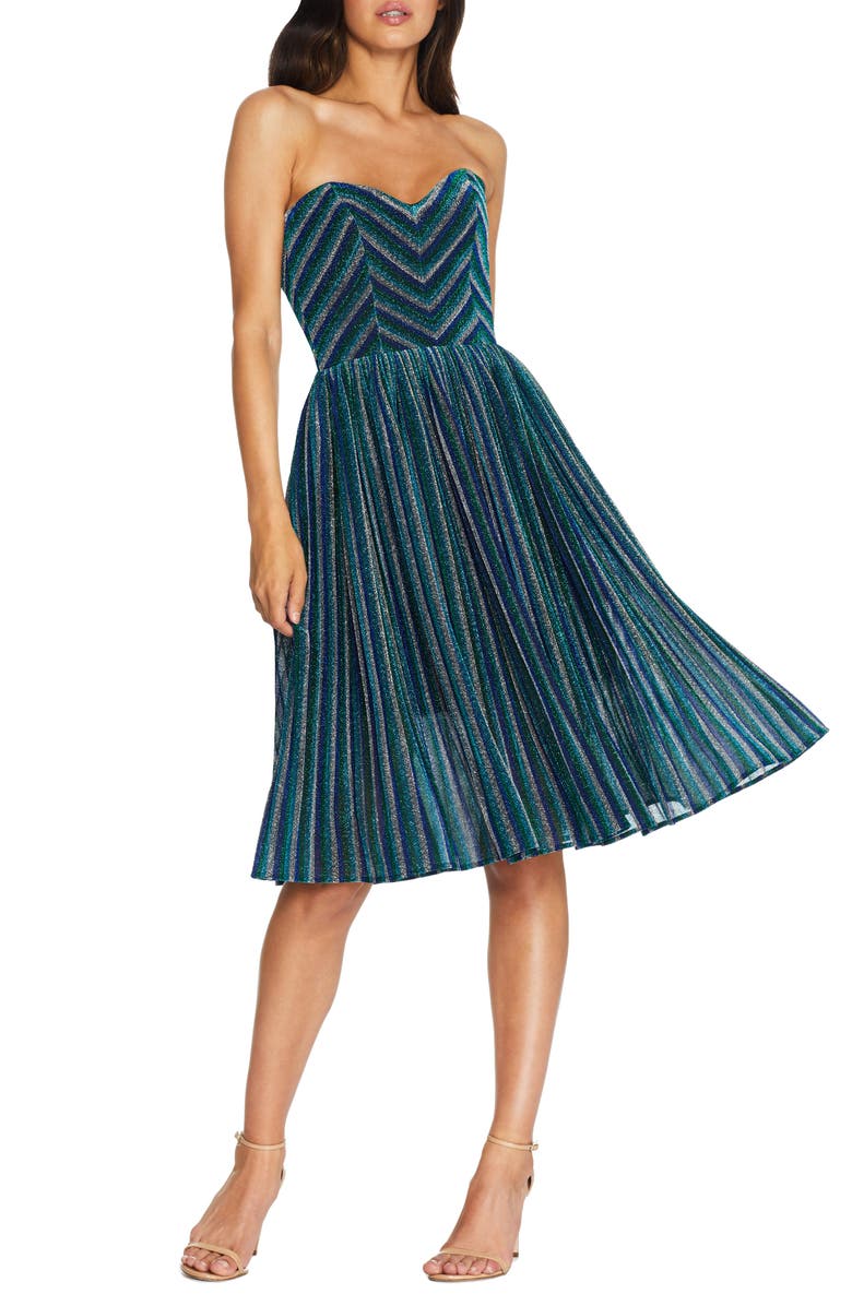 Dress the Population Rosalie Metallic Stripe Strapless Cocktail Dress, Main, color, 
