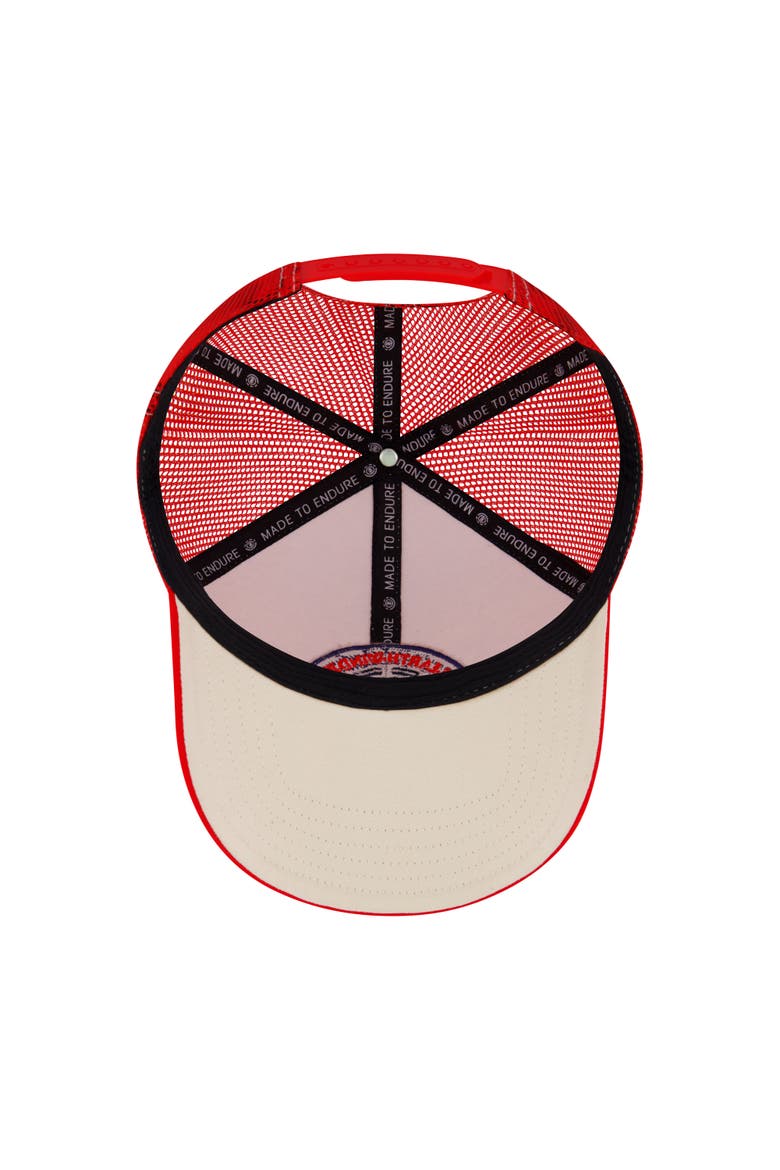 Constructed Contrast Stitch Cotton Twill Trucker Cap, Alternate, color, RED