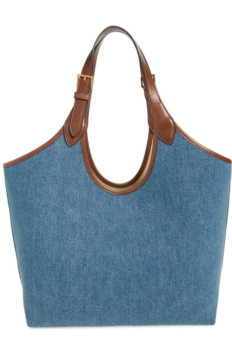 Versace Medium La Medusa Denim Tote, Alternate, color, Denim Brown Gold