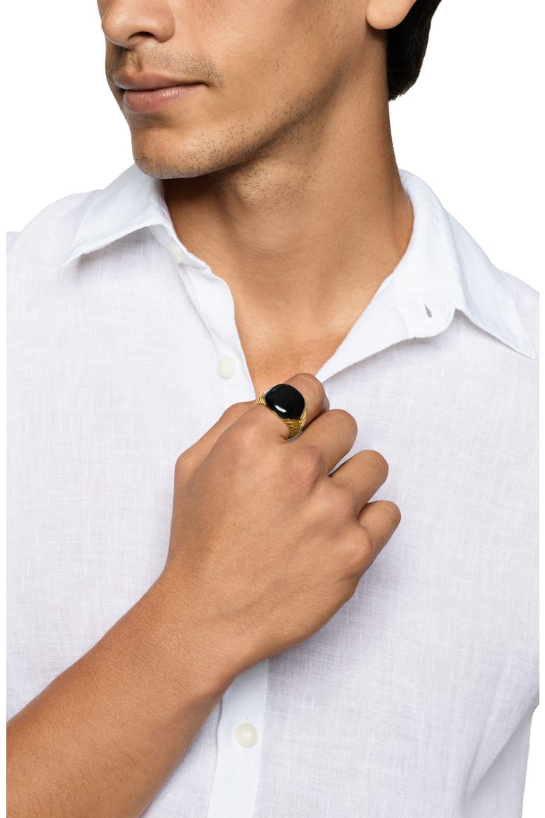 Chevron Signet Ring in 18K Yellow Gold with Black Onyx, Alternate, color, GOLD
