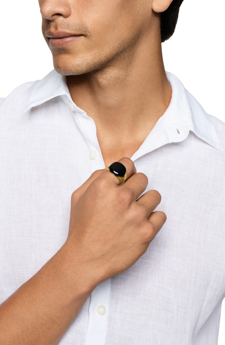 David Yurman Chevron Signet Ring in 18K Yellow Gold with Black Onyx, Alternate, color, Gold