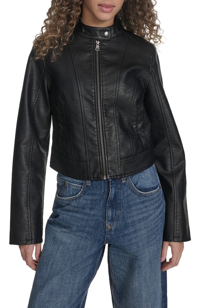 Faux Leather Racer Jacket, Main, color, BLACK