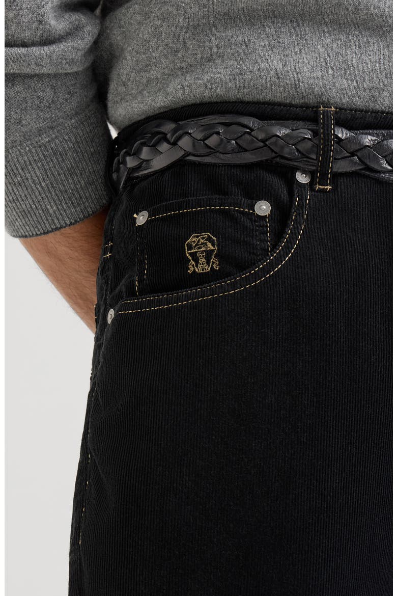 Garment-dyed five-pocket trousers in cotton narrow wale corduroy, Alternate, color, Black