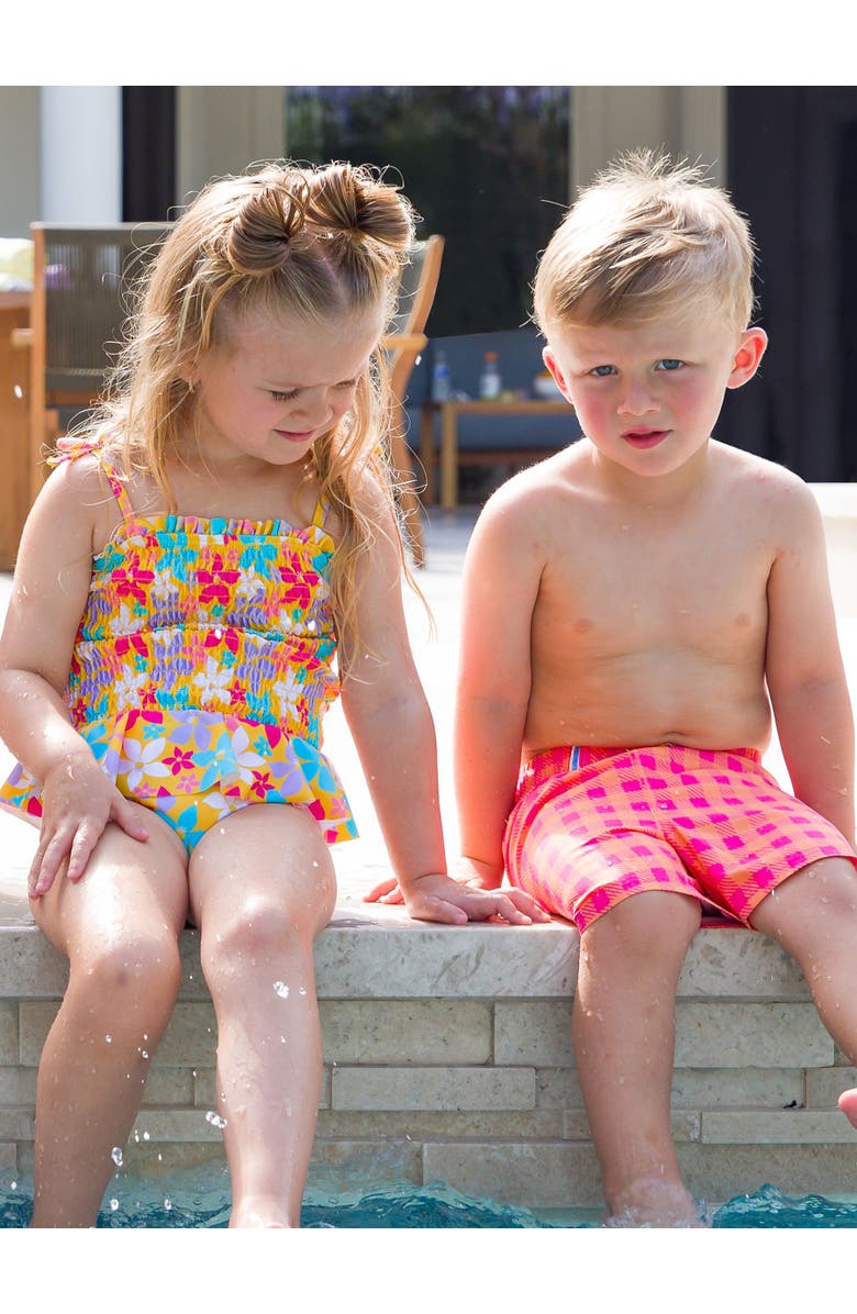 RuffleButts Girls UPF50+ Peplum Smocked Bodice One Piece, Alternate, color, 