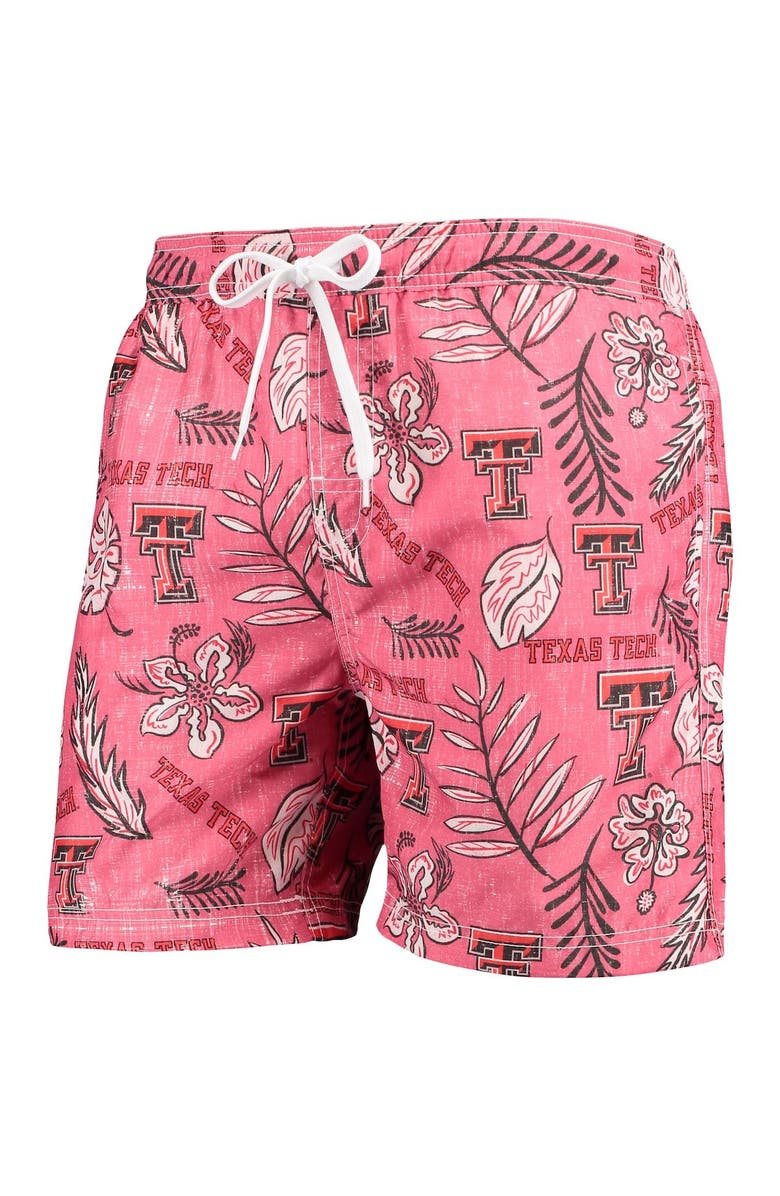 Wes & Willy Men's Wes & Willy Red Texas Tech Red Raiders Vintage Floral Swim Trunks, Alternate, color,